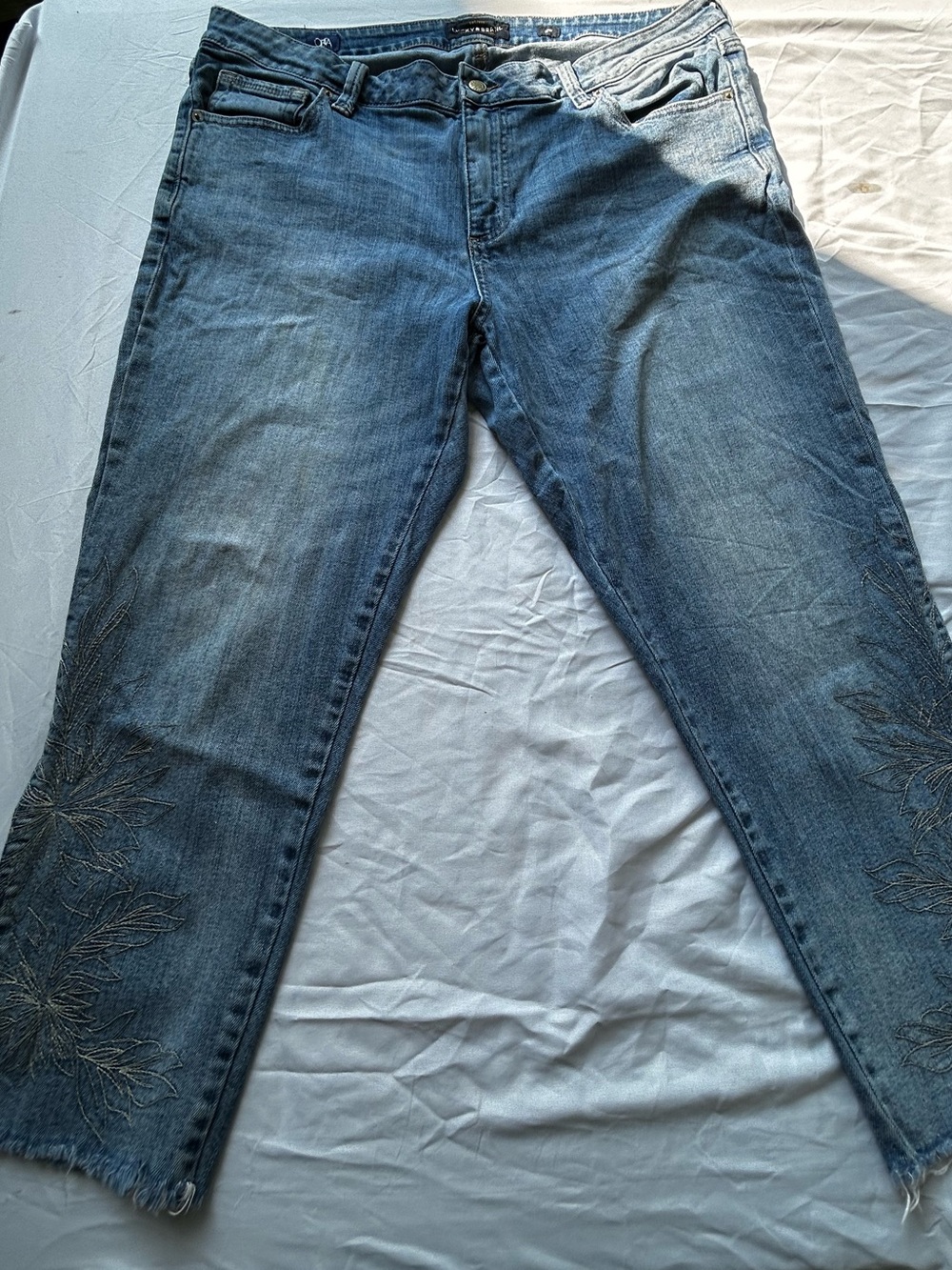 Lucky Brand Mid-Rise Reece Boyfriend Embroidered Cropped Denim Jeans 16W